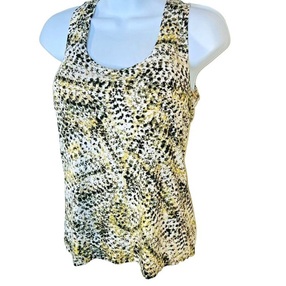 Chico's - Women's Size S Tank Top Scoop Neck Green Cream Yellow Abstract Print